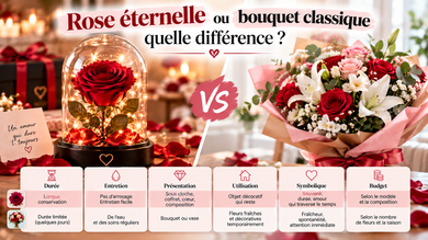 Rose éternelle ou bouquet de fleurs classique : quelle différence ?