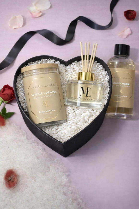 Les cadeaux parfumés sont les stars de la Saint-Valentin : coffret avec bougie et diffuseur parfumé.