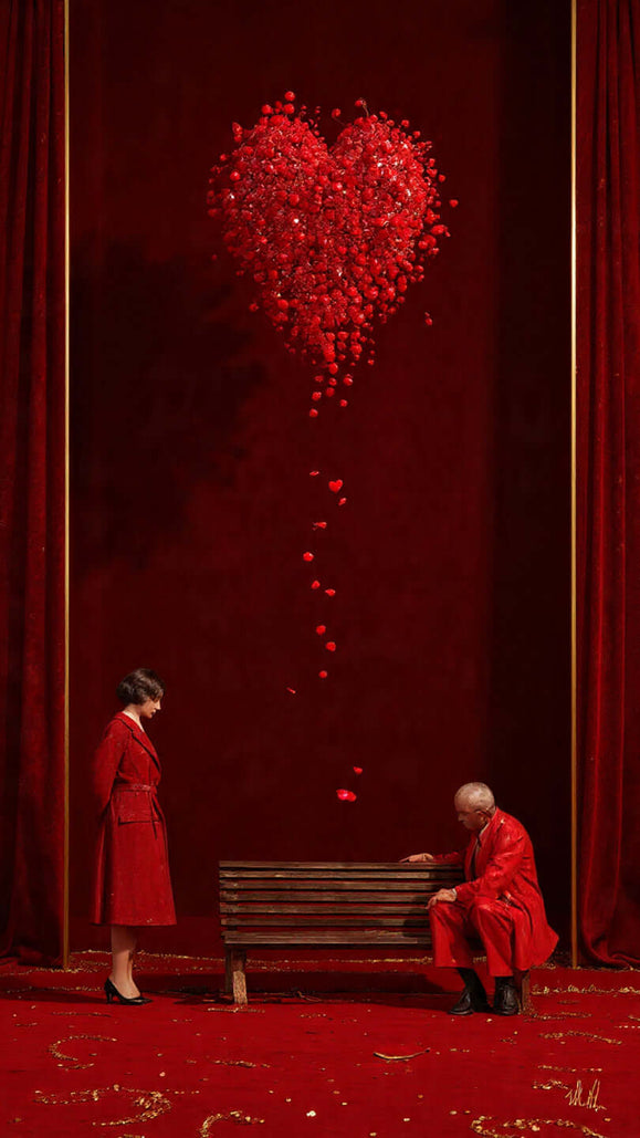 Objet décoratif rouge présenté en vitrine. Idées cadeaux Saint-Valentin