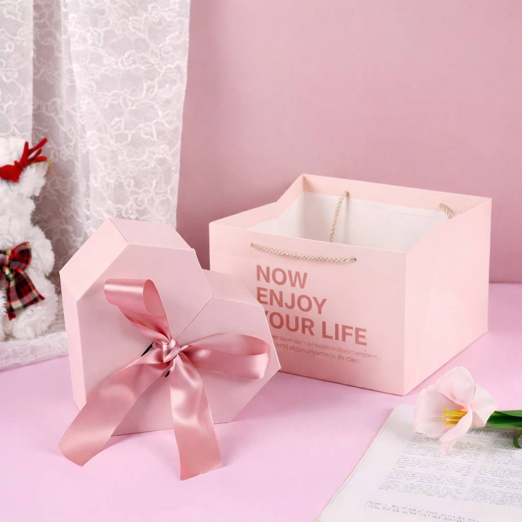 Emballage cadeau premium rose pour occasion spéciale et Saint-Valentin. Boîte Cadeau