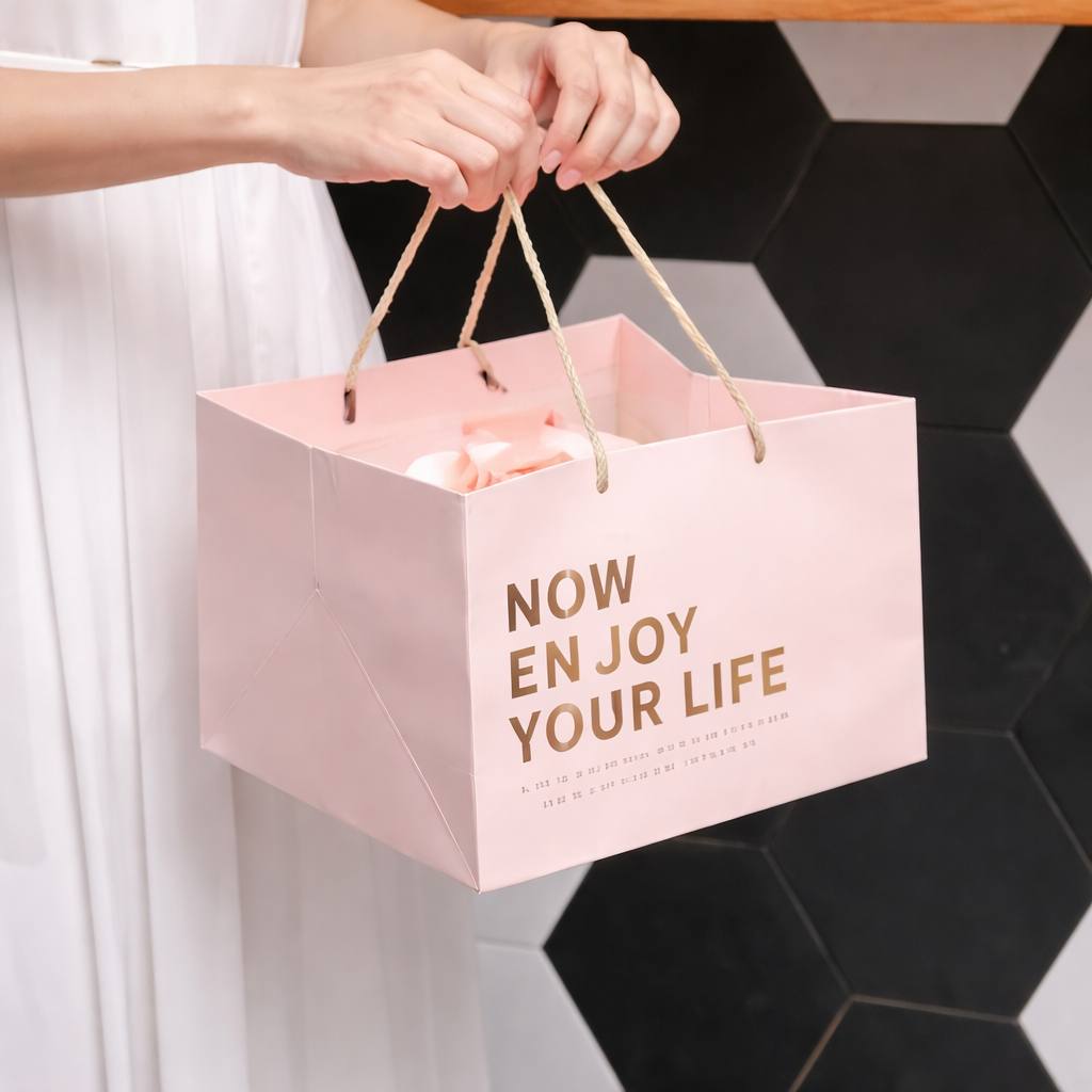 Sac cadeau rose élégant avec message inspirant – cadeau romantique. Boîte Cadeau