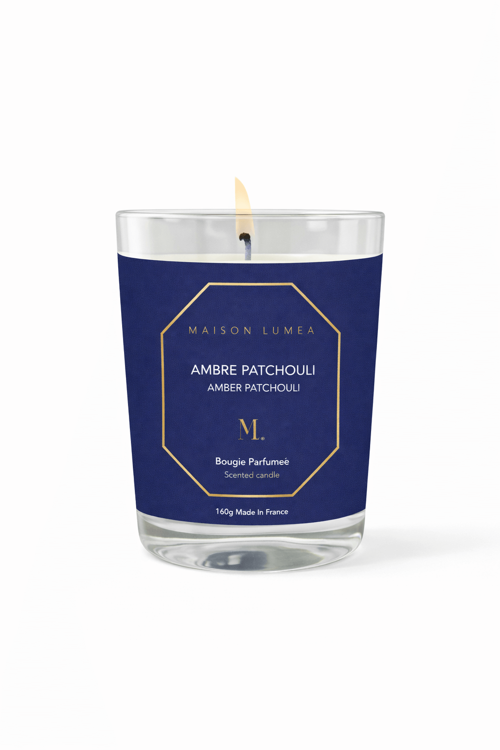 Bougie parfumée artisanale Ambre Patchouli Maison Lumëa, senteur chaude et orientale