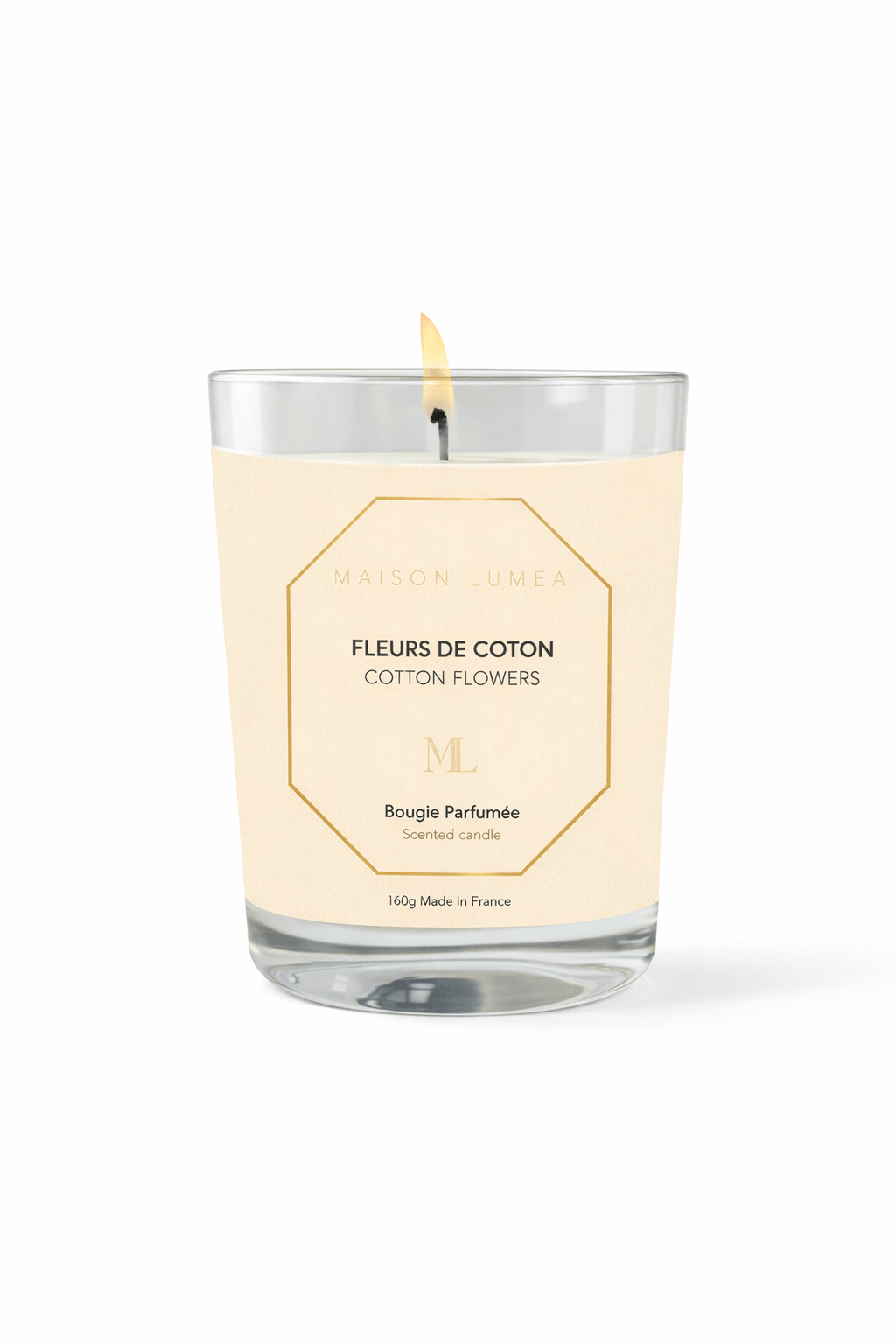 Bougie parfumée artisanale Fleurs de Coton Maison Lumëa, senteur douce et propre. Bougie Parfumée Artisanale