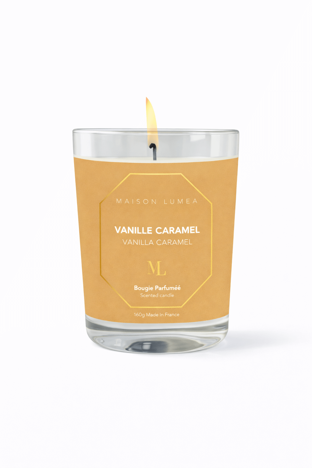 Bougie parfumée artisanale Vanille Caramel Maison Lumëa, senteur gourmande et sucrée