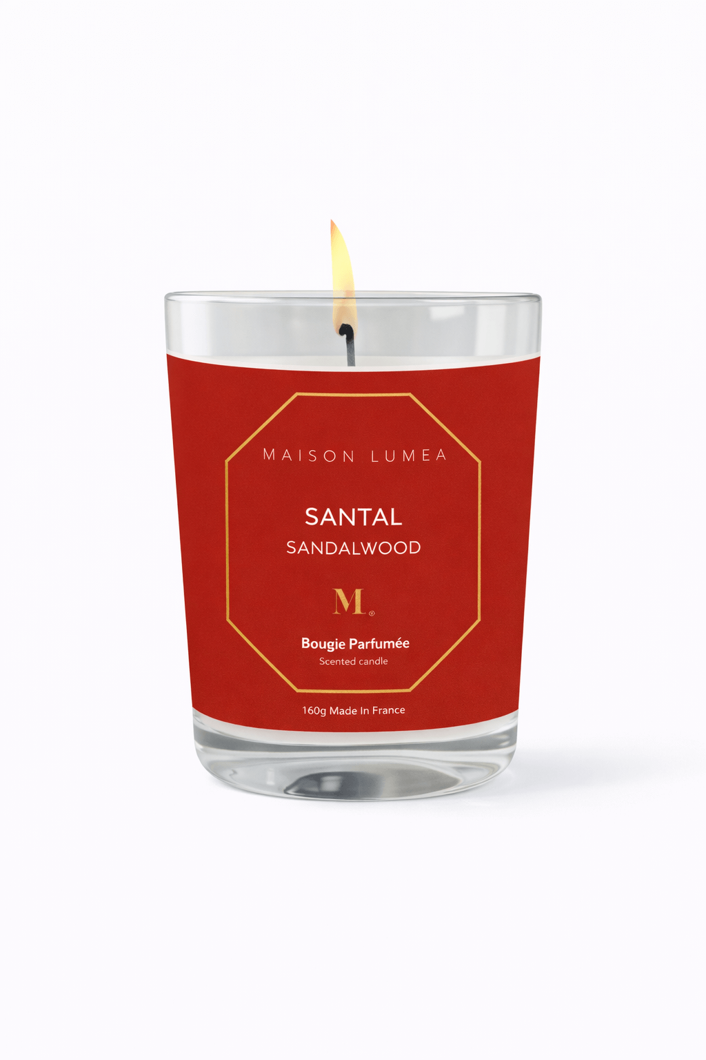 Bougie parfumée artisanale Santal Maison Lumëa, senteur boisée, fabrication française. Bougie Parfumée Artisanale