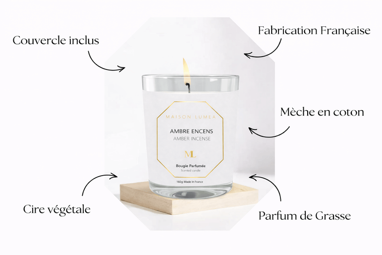 Parfum Musc Blanc Maison Lumëa, senteur douce et propre, parfum de Grasse, fabrication française. Bougie Parfumée Artisanale