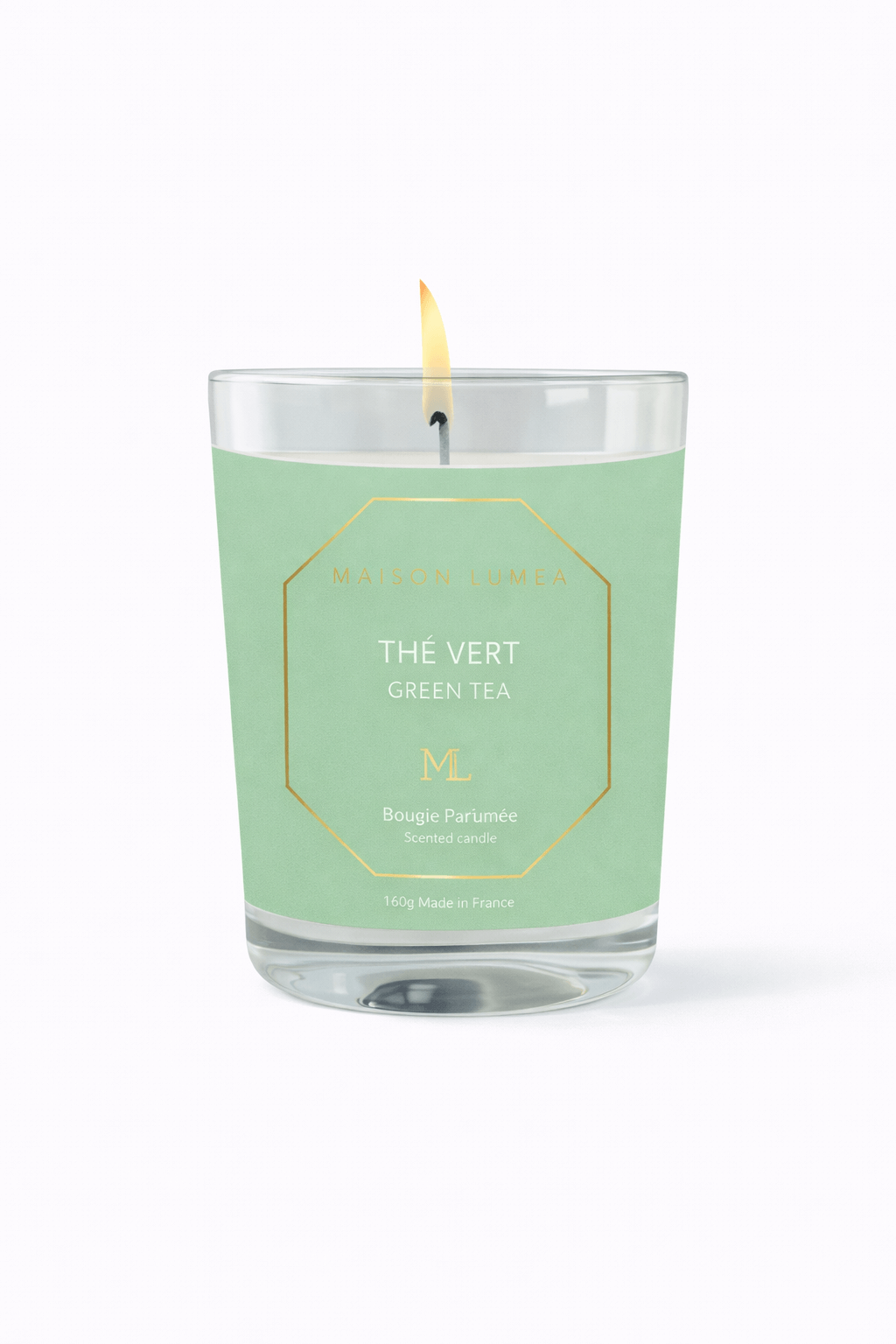Bougie parfumée artisanale Thé Vert Maison Lumëa, senteur fraîche et végétale