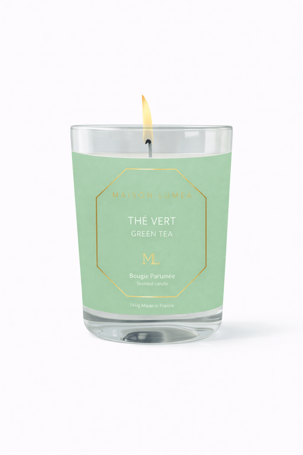 Bougie parfumée artisanale Thé Vert Maison Lumëa, senteur fraîche et végétale