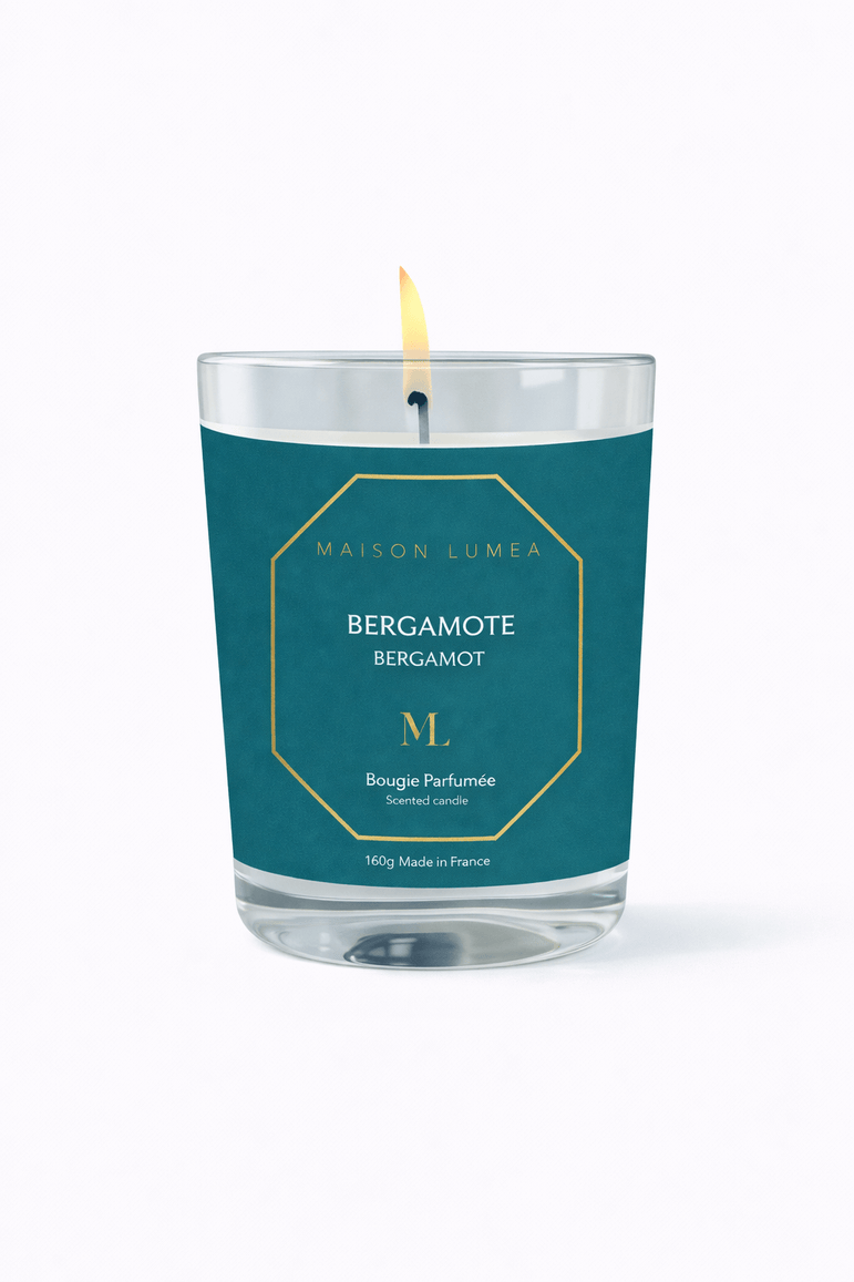 Bougie parfumée artisanale Bergamote Maison Lumëa, senteur fraîche et citronnée
