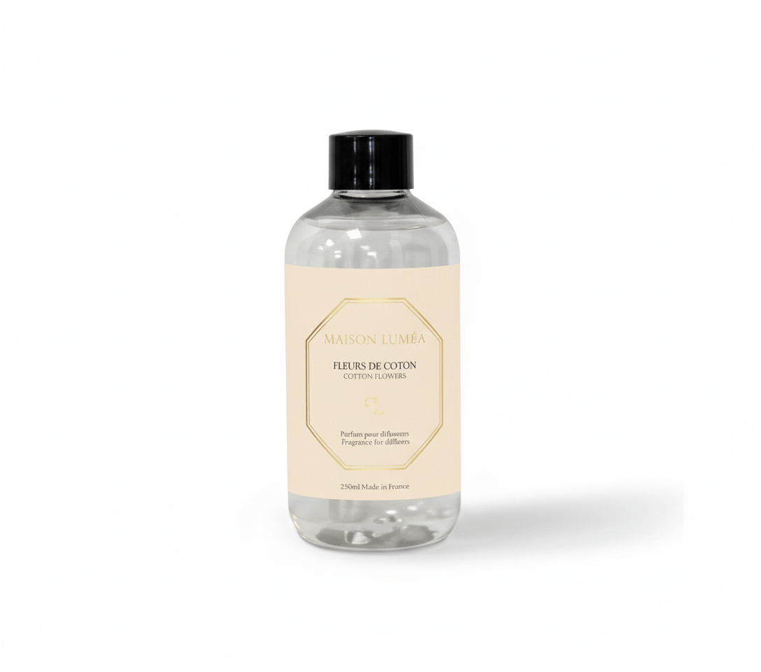 Diffuseur de parfum à bâtons Maison Luméa, flacon élégant, parfum de Grasse, fabrication française. Parfum pour diffuseurs