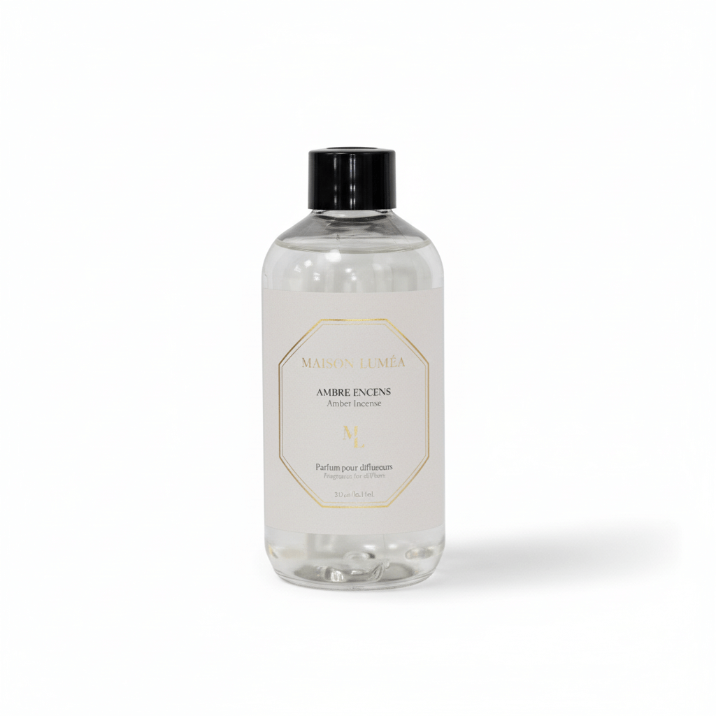 Diffuseur de parfum à bâtons Maison Luméa, flacon élégant, parfum de Grasse, fabrication française. Parfum pour diffuseurs