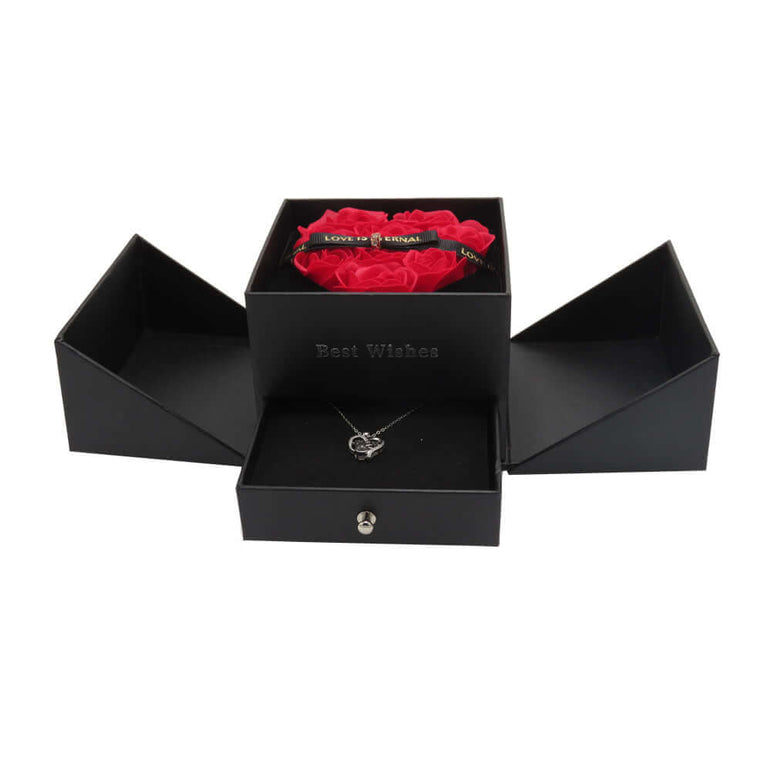 Coffret de roses éternelles rouges avec tiroir intégré. Coffret Roses Éternelles avec Tiroir Surprise