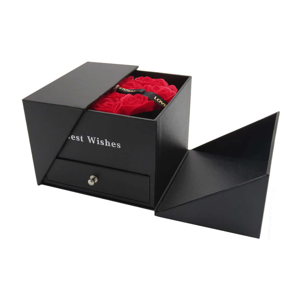 Coffret de roses éternelles avec compartiment inférieur. Coffret Roses Éternelles avec Tiroir Surprise