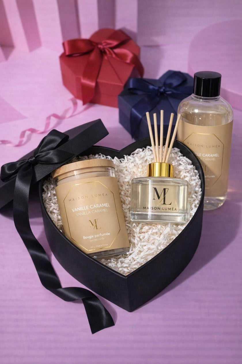 Coffret amour parfumé Vanille Caramel – Maison Luméa – cadeau romantique Saint-Valentin