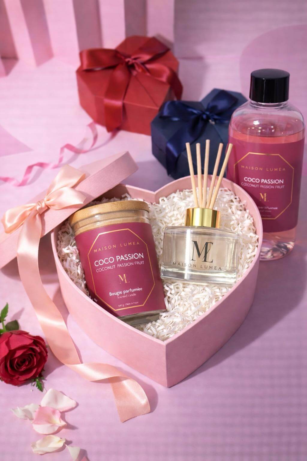 Coffret amour parfumé Coco Passion Maison Lumëa, cadeau romantique Saint-Valentin, parfum de Grasse