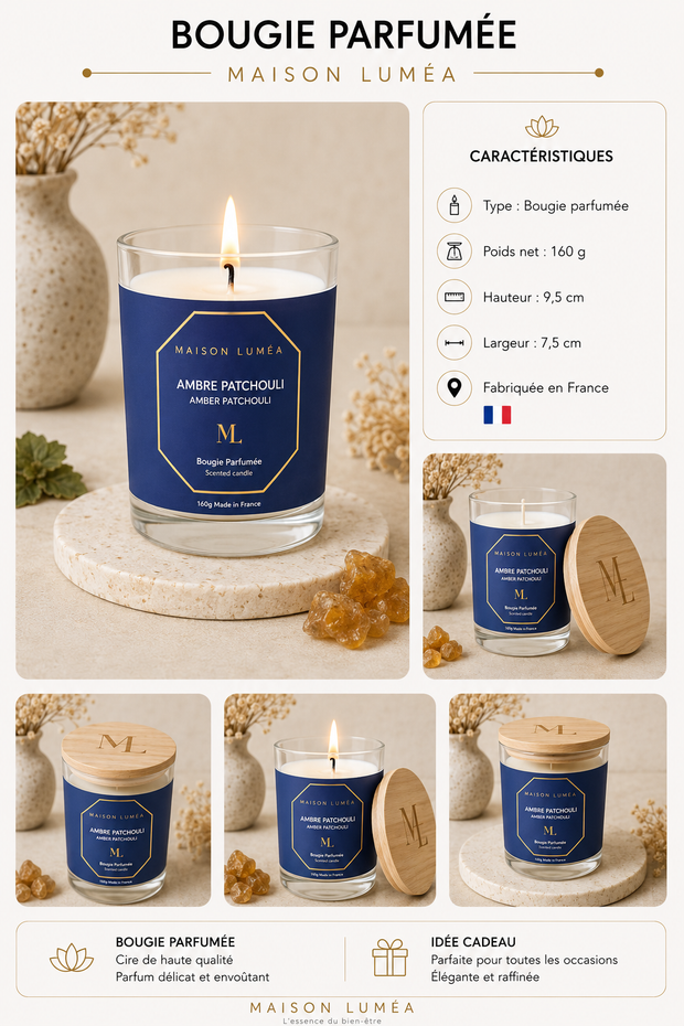 Bougie Parfumée Artisanale – Ambre Patchouli