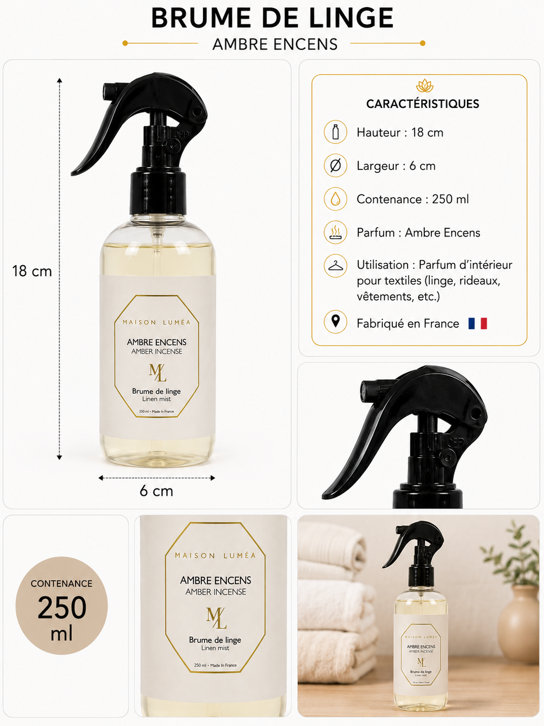 Brume de Linge Ambre Encens – Maison Luméa