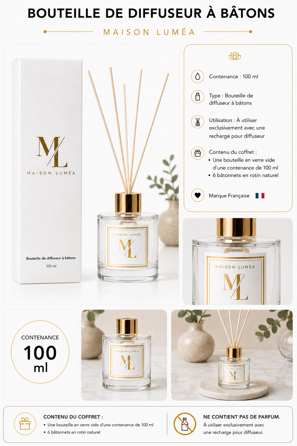 Diffuseur à bâtons aromatique Maison Luméa Parfum d’intérieur élégant