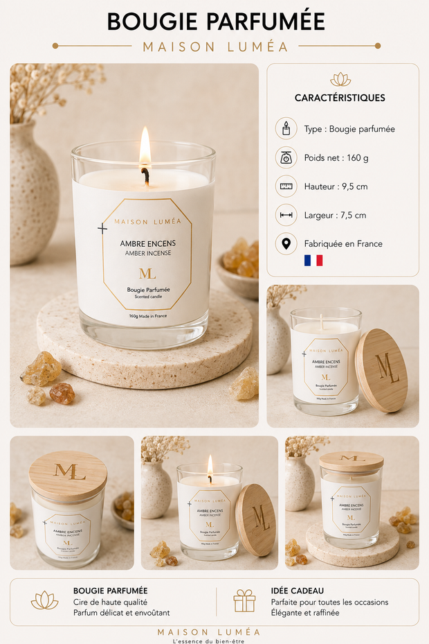 Bougie Parfumée Artisanale – Ambre Encens
