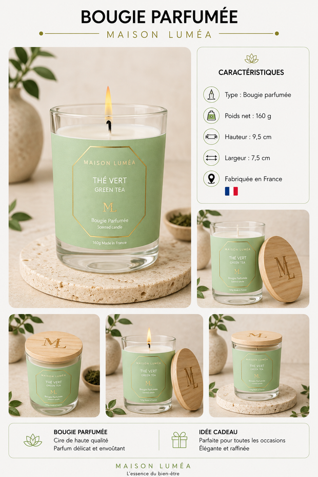 Bougie Parfumée Artisanale – Thé Vert