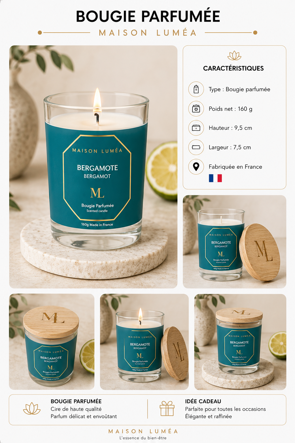 Bougie Parfumée Artisanale – Bergamote