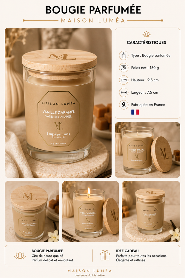 Bougie Parfumée Artisanale – Vanille Caramel