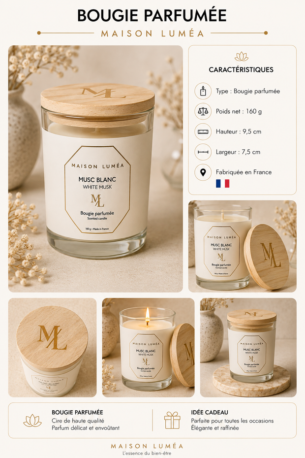 Bougie Parfumée Artisanale – Musc Blanc