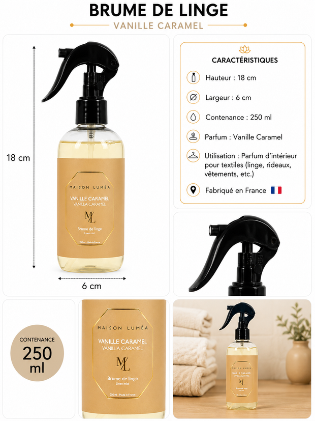 Brume de Linge Vanille Caramel - Maison Luméa