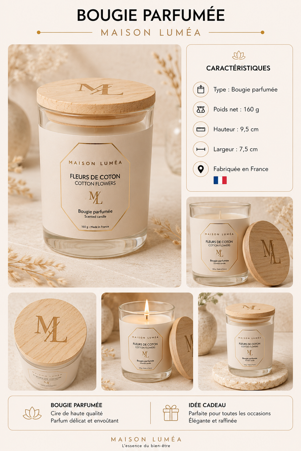 Bougie Parfumée Artisanale – Fleurs de coton