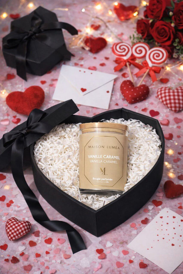 Coffret bougie parfumée Vanille Caramel Maison Luméa – cadeau Saint-Valentin élégant