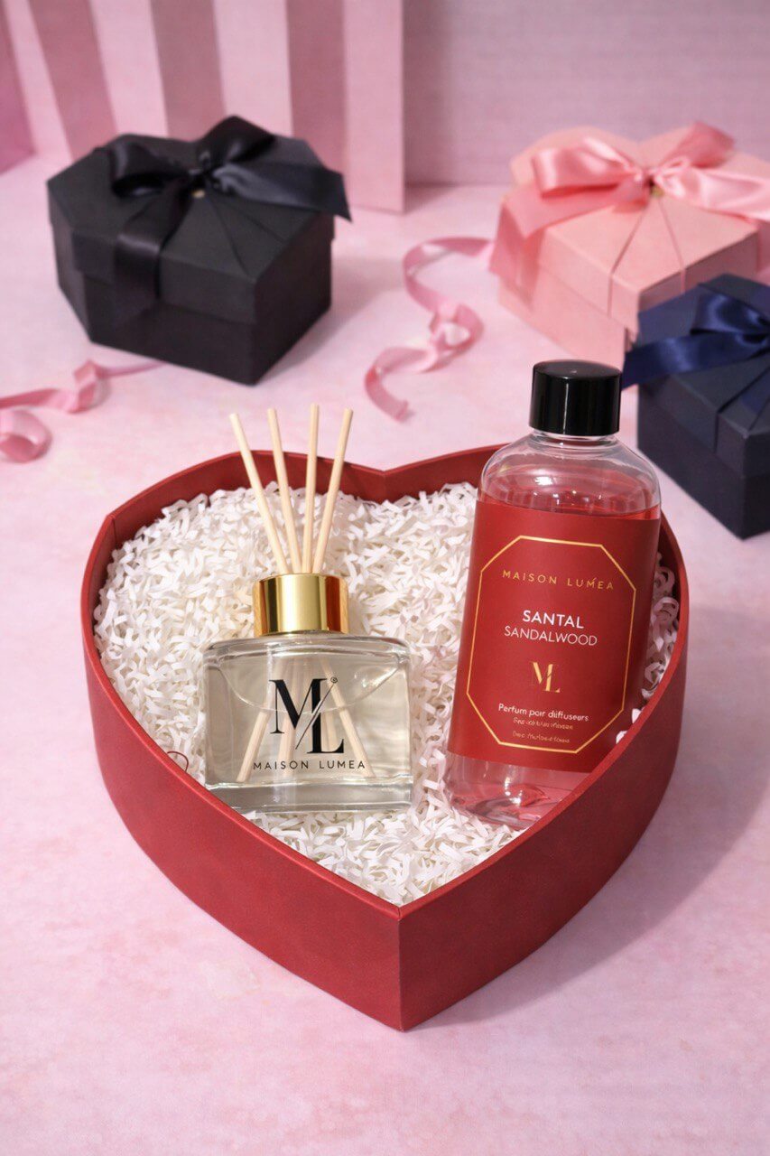 Coffret Parfum & Diffuseur.Coffret parfum et diffuseur Santal Maison Luméa – cadeau Saint-Valentin premium