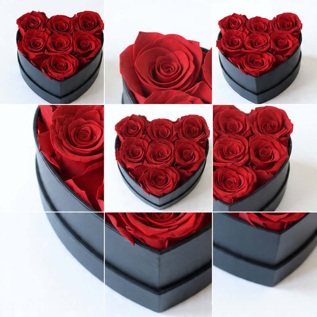 Cœur de roses éternelles rouges, coffret décoratif élégant. Cœur Éternel Rouge